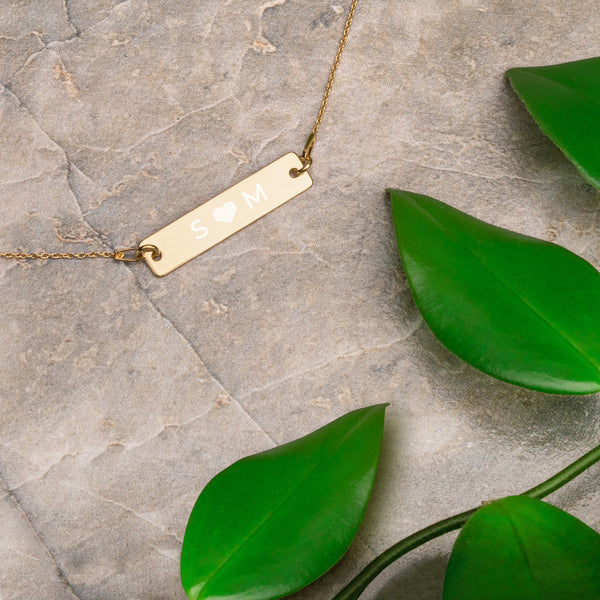 Personalized letters Engraved Silver Bar Chain Necklace