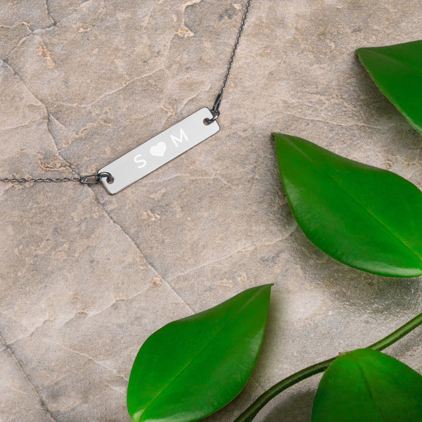 Personalized letters Engraved Silver Bar Chain Necklace