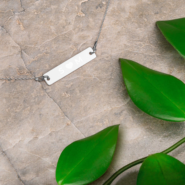 Personalized letters Engraved Silver Bar Chain Necklace